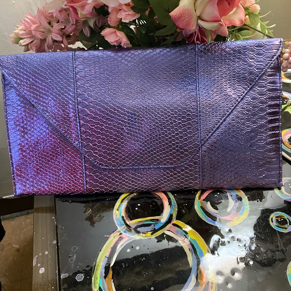 Iridescent Purple Snakeskin Wristlet Clutch